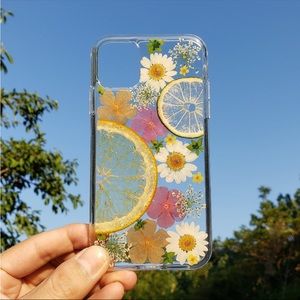 Handmade pressed flower phone case, dried fruit iphone 14 pro max case